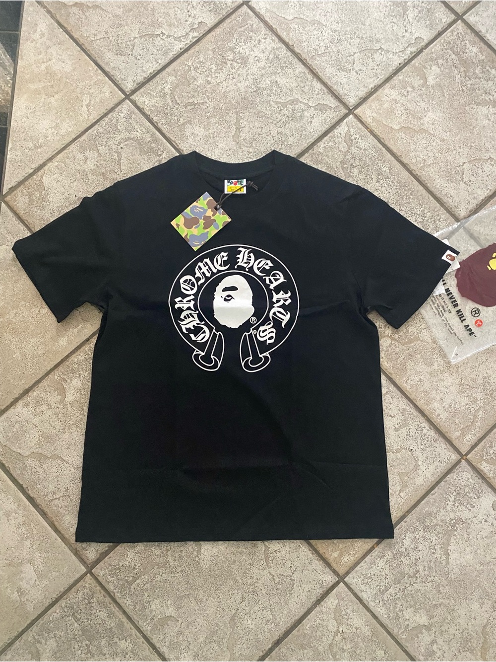 Bape Chrome Heart Black Logo Graphic Tee
